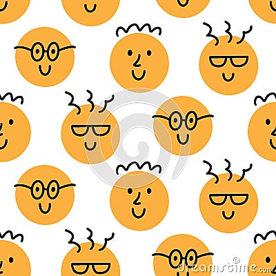 Fun Nerd Emoji Icons Seamless Pattern, Emoticon Doodle Faces Repeat Background Texture Vector Illustration