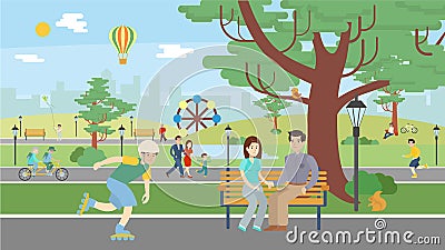 Fun in park. Vector Illustration
