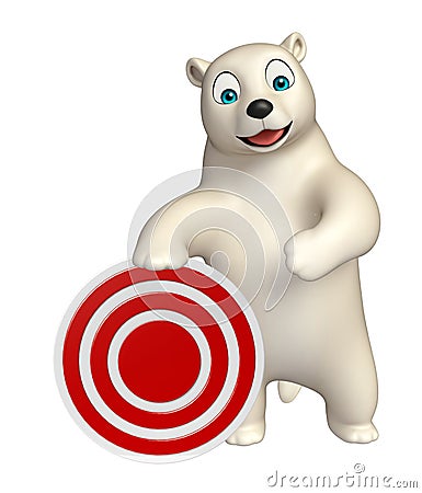 Fun Polar bear cartoon character with target sign Cartoon Illustration