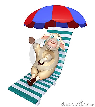 fun Sheep cartoon character with beach chair Cartoon Illustration