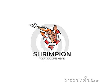 Fun Shrimp Logo Template. Cartoon Seafood Vector Design Vector Illustration