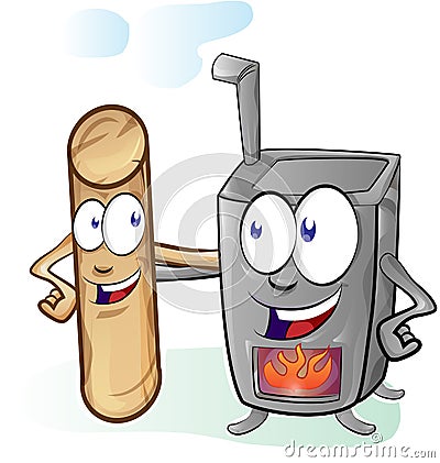 Fun stove and pellet cartoon Vector Illustration