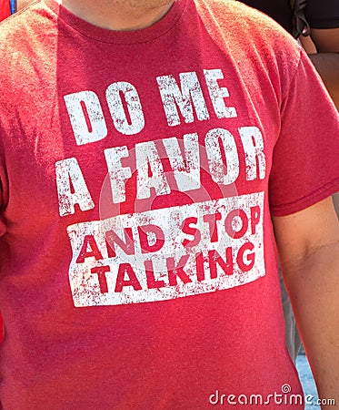 Fun tee shirt, stop talking Stock Photo