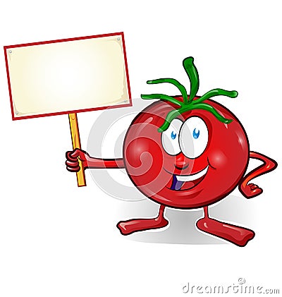 Fun tomato cartoon with signboard Vector Illustration