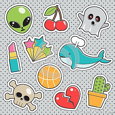 Fun trendy vintage sticker fashion badges Vector Illustration