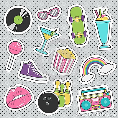 Fun trendy vintage sticker fashion badges Vector Illustration