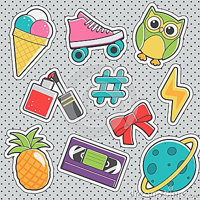 Fun trendy vintage sticker fashion badges Vector Illustration