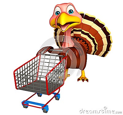 fun Turkey cartoon character with trolly Cartoon Illustration