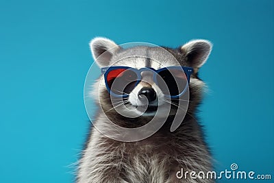 party fun young pet music portrait glasses animal background disco raccoon. Generative AI. Stock Photo