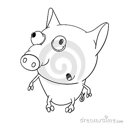 Fun zoo. Cute big-eyed little pig. Coloring book for kids Cartoon Illustration