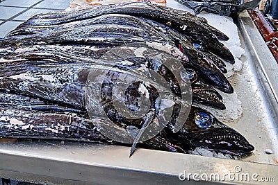 Fish Espada, black serpentine fish, Madeira Stock Photo