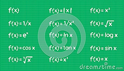 function equation formula fx f(x) icon hand drawn doodle collection set. Linear, constant, logarithmic, Vector Illustration