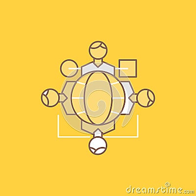 Function, instruction, logic, operation, meeting Flat Line Filled Icon. Beautiful Logo button over yellow background for UI and UX Vector Illustration