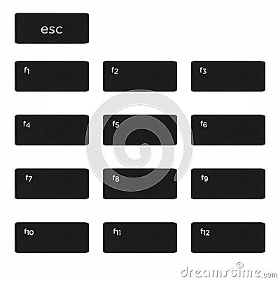 Function keys from a computer keyboard, ASC and F1 to F12, on a white background Stock Photo