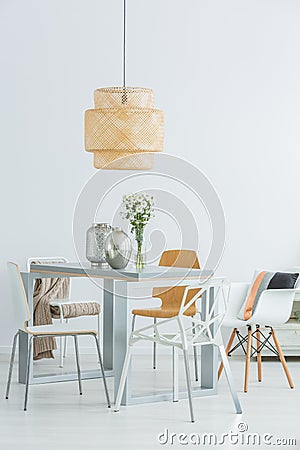 Functional communal table and chairs Stock Photo