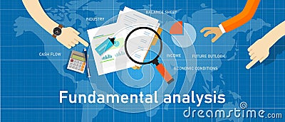 Fundamental analysis stock investment analysis by looking at company data Vector Illustration