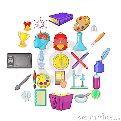 Fundamental icons set, cartoon style Vector Illustration