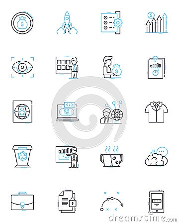 Fundamental trade linear icons set. Conceptual, Basics, Foundation, Core, Essentials, Crucial, Key line vector and Vector Illustration