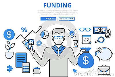 Funding investor financial concept flat line art vector icons Vector Illustration