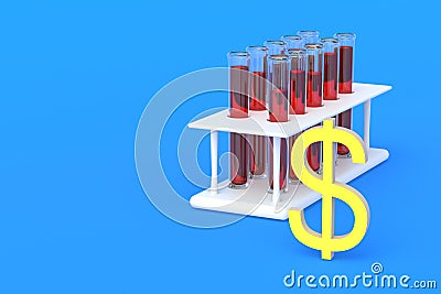 Funding for a scientific laboratory. Medical insurance. Dollar symbol near test-tube Stock Photo