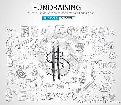 Fundraising concept with Doodle design style Vector Illustration