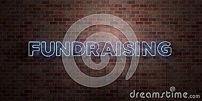 FUNDRAISING - fluorescent Neon tube Sign on brickwork - Front view - 3D rendered royalty free stock picture Stock Photo