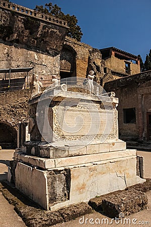 Funeral altar. Terrace of Marcus Nonius Balbus. Herculaneum. Naples. Italy Stock Photo