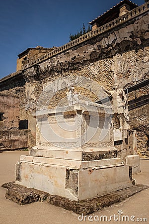 Funeral altar. Terrace of Marcus Nonius Balbus. Herculaneum. Naples. Italy Stock Photo