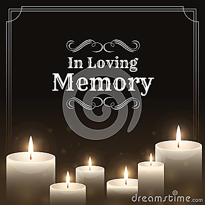 Funeral banner - In loving memory text on candles light and black background vector design Vector Illustration