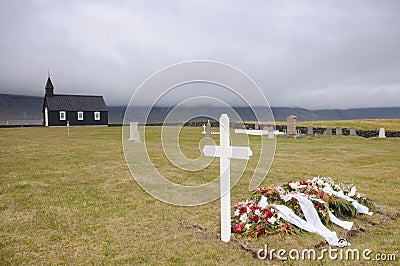 Funeral in Black wooden church in Iceland Stock Photo