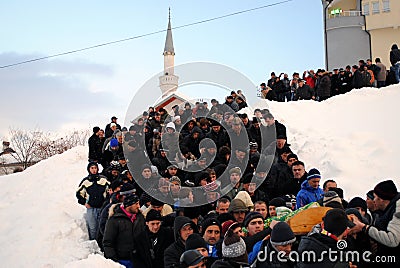 Funeral and burial of nine family members due to avalanche - Dragash Editorial Stock Photo