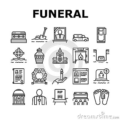 Funeral Burial Service Collection Icons Set Vector Stock Photo