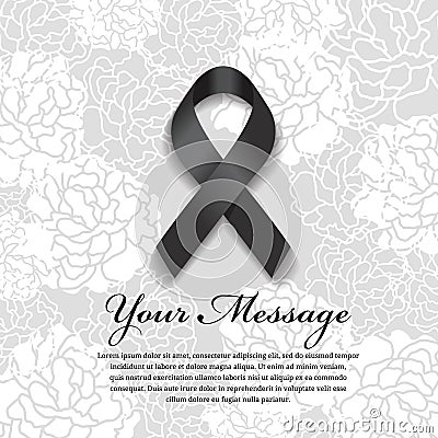 Funeral card - Black ribbon and place for text on soft flower abstract background Vector Illustration
