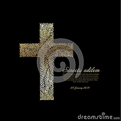 Funeral card template with golden cross Vector Illustration