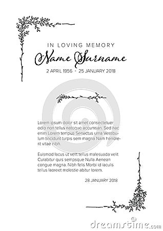 Funeral death notice card template Vector Illustration