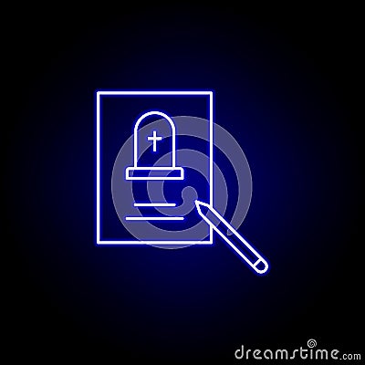 funeral, death, pen, paper outline blue neon icon. detailed set of death illustrations icons. can be used for web, logo, mobile Cartoon Illustration