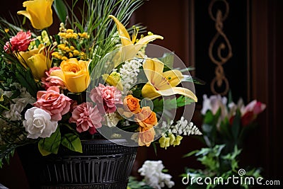 Funeral Flower Bouquet, Generative AI Stock Photo