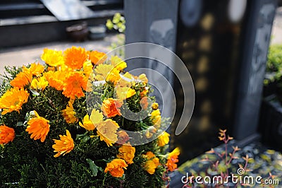 Funeral flowers for condolences Stock Photo