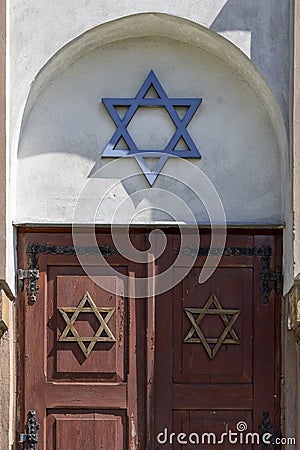 Funeral Home in front of Lodz Jewish Cemetery, Star of David, Lodz, Poland Editorial Stock Photo