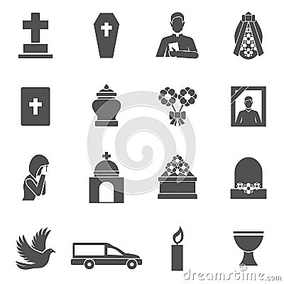 Funeral Icons Set Vector Illustration