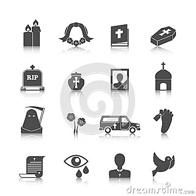 Funeral icons set Vector Illustration