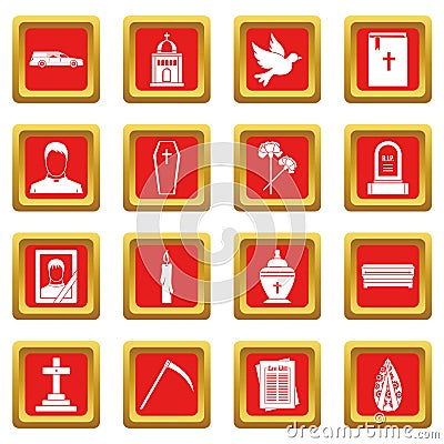 Funeral icons set red Vector Illustration