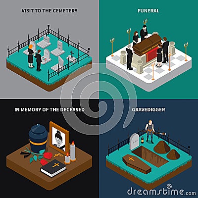 Funeral Isometric Concept Vector Illustration