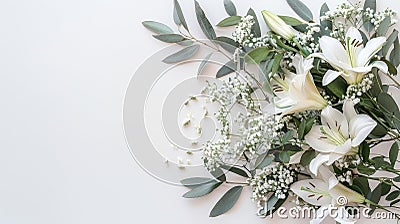 Funeral lily on white background with spacious area for convenient text placement Stock Photo