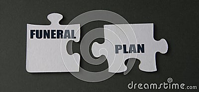 FUNERAL and PLAN - words on mosaic details on a dark background Stock Photo