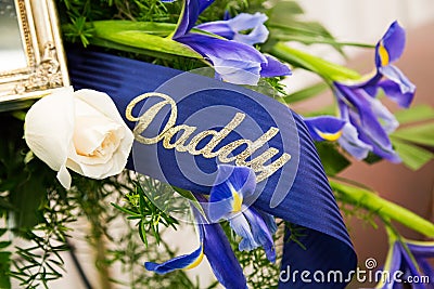 Funeral Ribbon For Daddy On a Casket Stock Photo