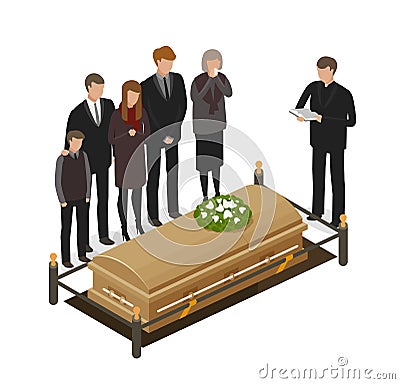 Funeral ritual, mourning concept. Burial, grave, dead, coffin icon or symbol. Cartoon vector illustration Vector Illustration