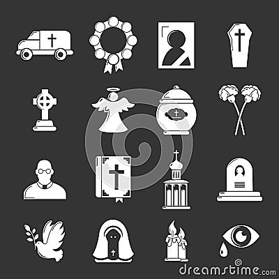 Funeral ritual service icons set grey vector Vector Illustration