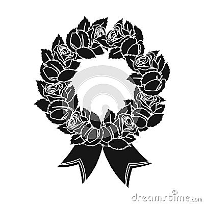 Funeral wreath icon in black style isolated on white background. Funeral ceremony symbol stock vector illustration. Vector Illustration