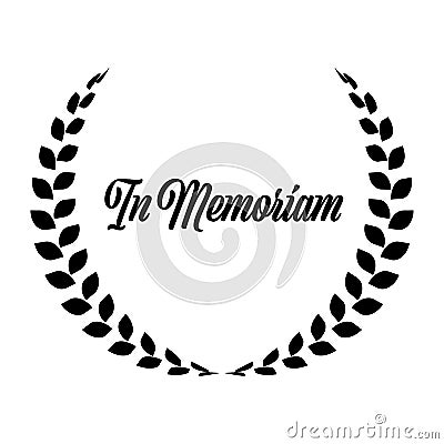 Funeral wreath with In Memoriam label. Rest in peace. Simple flat black illustration Vector Illustration